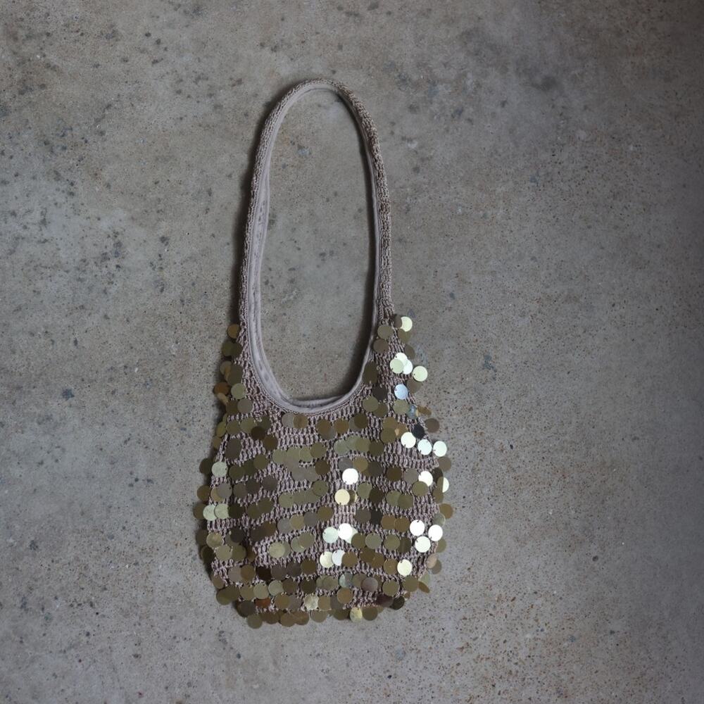 Vintage 2006 Gold Sequin Crochet Shoulder Bag Y2K Disco Party Purse